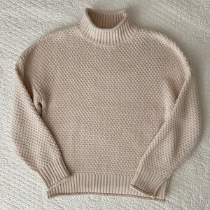 Women’s Cream Mock Neck Textured Knit Sweater Pullover Size Small
